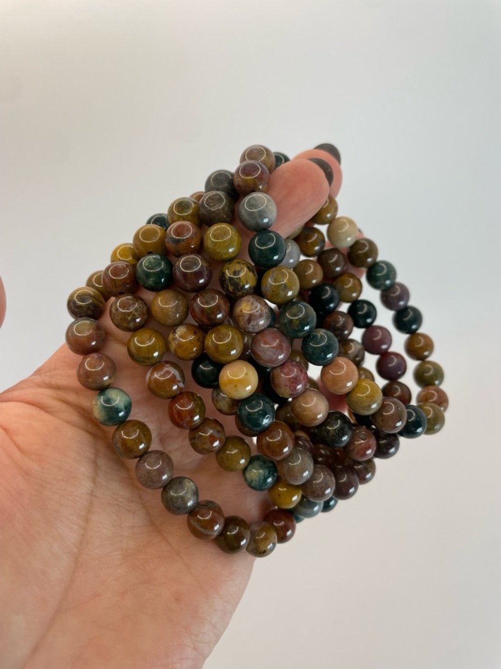 One Marine Jasper Beaded Stretch Bracelet - 8.5mm (0078)